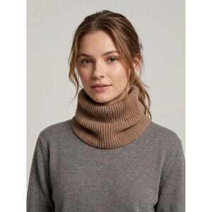 HM Womens Camel Brown Ribbed Knit Snood Neck Warmer Scarf One Size